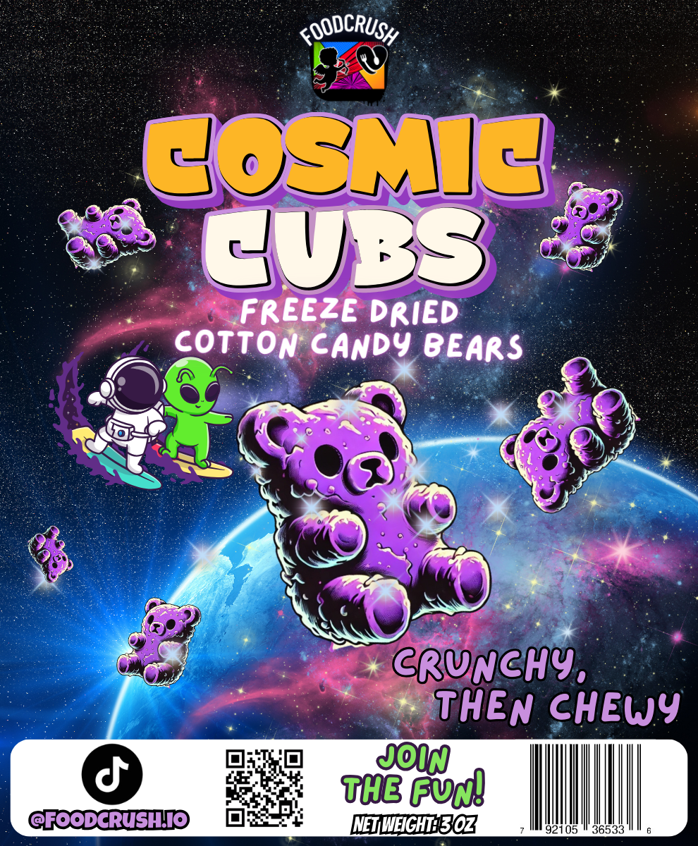 Food Crush Freeze Dried Cotton Candy Gummy Bears - Crunchy and Chewy Freeze Dried Candy, Cotton Candy Coated