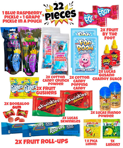 Ashley Dashley's Double Blue Raspberry Pickle Kit-Gift Pouch-2 Blue Raz Pickles w/Cotton Candy Crunch Powder, Fruit Roll Ups-Tiktok Trend Items by Food Crush
