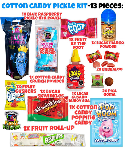 Blue Raspberry Pickle Kit-W/Cotton Candy Crunch-Candy Gift Pouch-(13 PCS) Birthday Christmas Gifts For Kids-Tiktok trend items by Food Crush (BLUE RAZ PICKLE KIT)