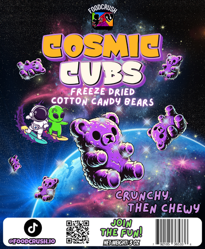 Food Crush Freeze Dried Cotton Candy Gummy Bears - Crunchy and Chewy Freeze Dried Candy, Cotton Candy Coated